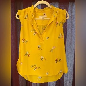 Loft Hp Petite Floral Ruffle Henley Shell Top - Size SP